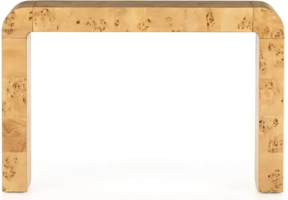 Cynthia Rustic Lodge Natural Brown Burl Wood Rectangular Console Table