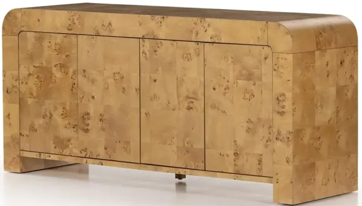 Cynthia Rustic Natural Brown Burl Wood Rectangular 4 Door Media Console - 65"W