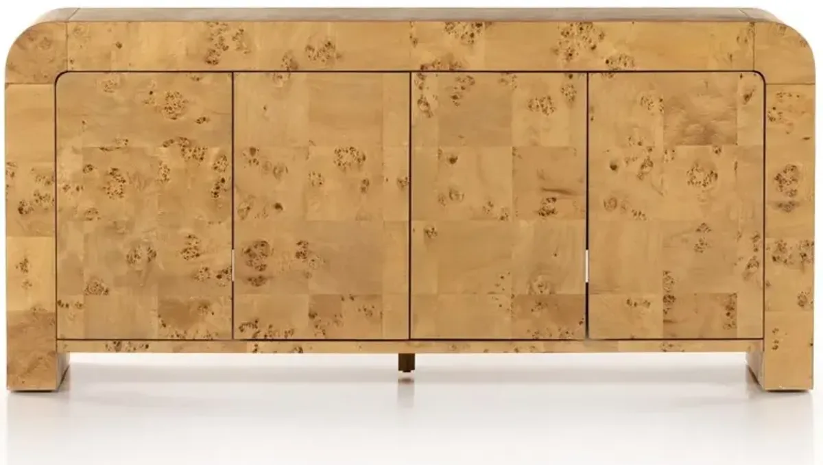 Cynthia Rustic Natural Brown Burl Wood Rectangular 4 Door Media Console - 65"W