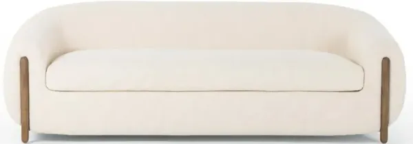 Riley Mid Century White Performance Upholstered Natural Wood Sofa - 86.5"W