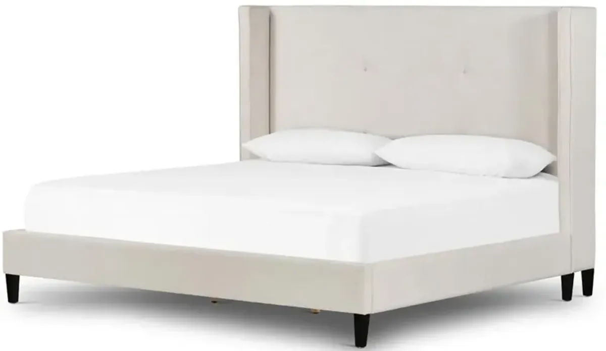 Meryll Modern Classic Beige Performance Brown Solid Wood Frame Bed - King