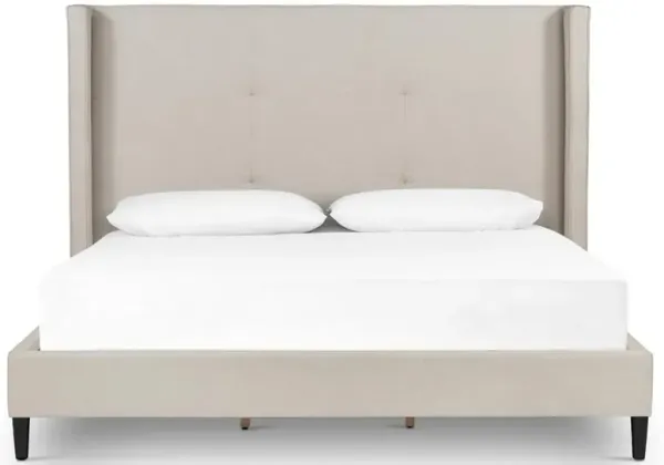 Meryll Modern Classic Beige Performance Brown Solid Wood Frame Bed - Queen