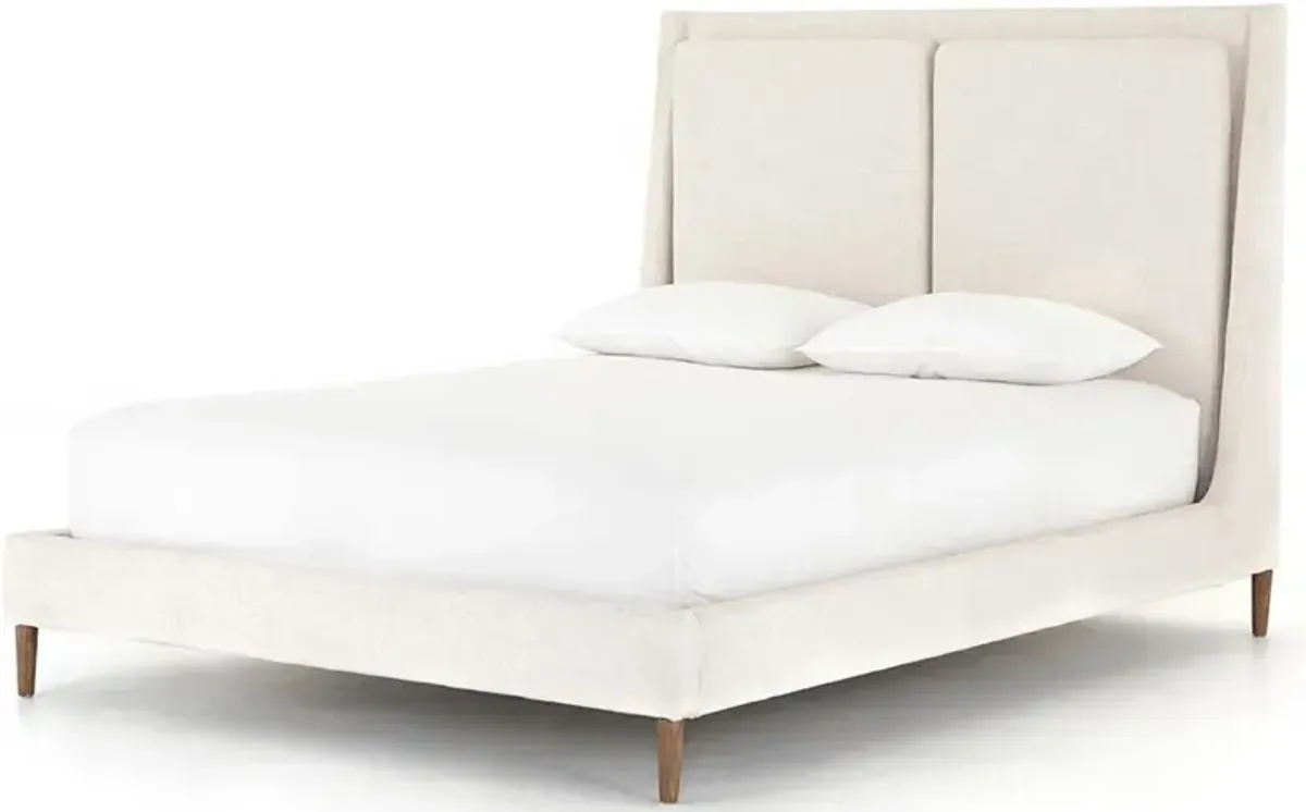 Patrice Rustic Lodge Beige Upholstered Natural Brown Wood Frame Bed - King