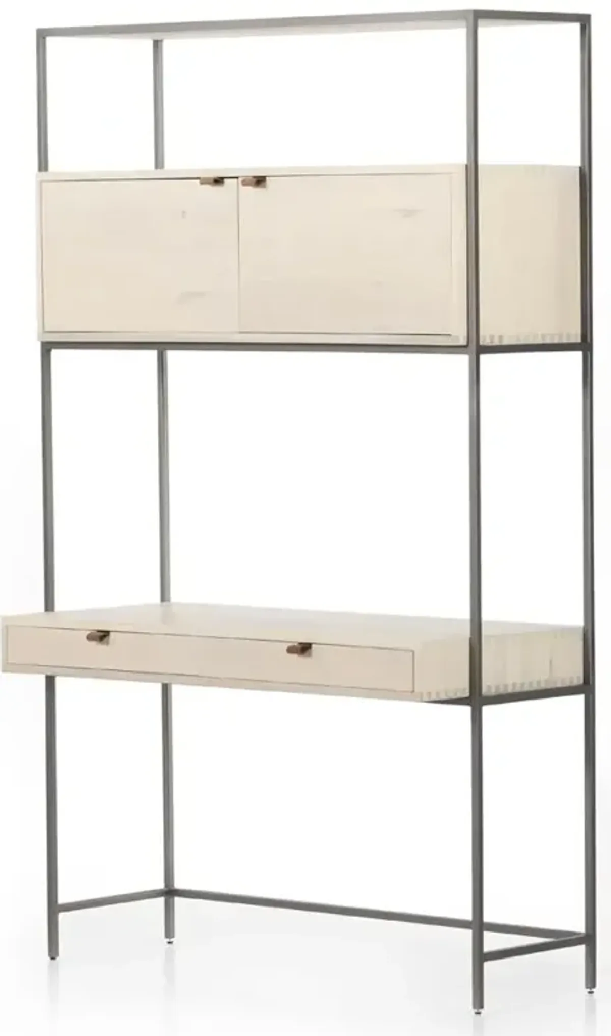 Theodore Industrial Loft Dove White Wood Grey Iron 5 Drawer Modular Office Wall Desk