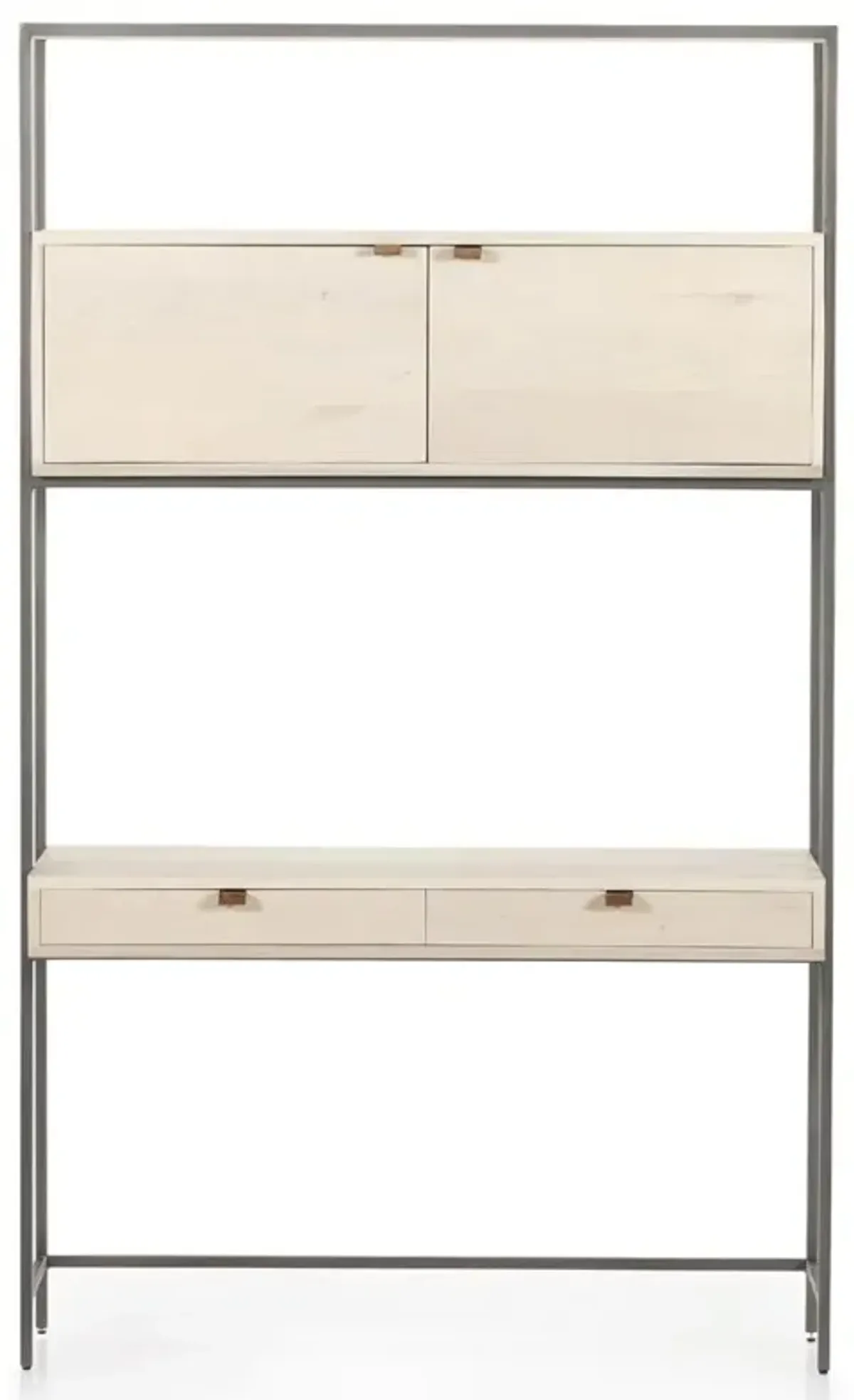 Theodore Industrial Loft Dove White Wood Grey Iron 5 Drawer Modular Office Wall Desk