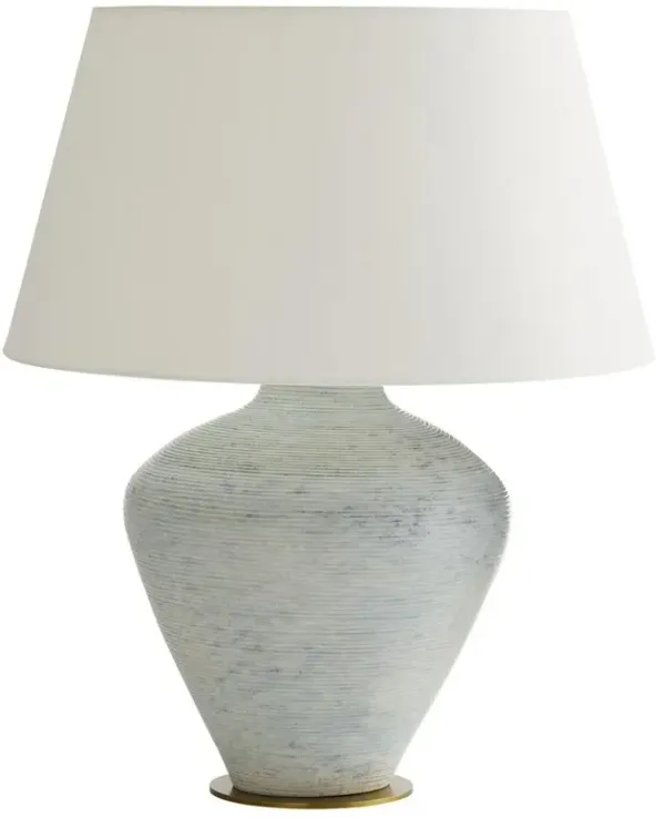 Kara Modern Adriatic Mist Blue Ceramic Off White Shade Table Lamp