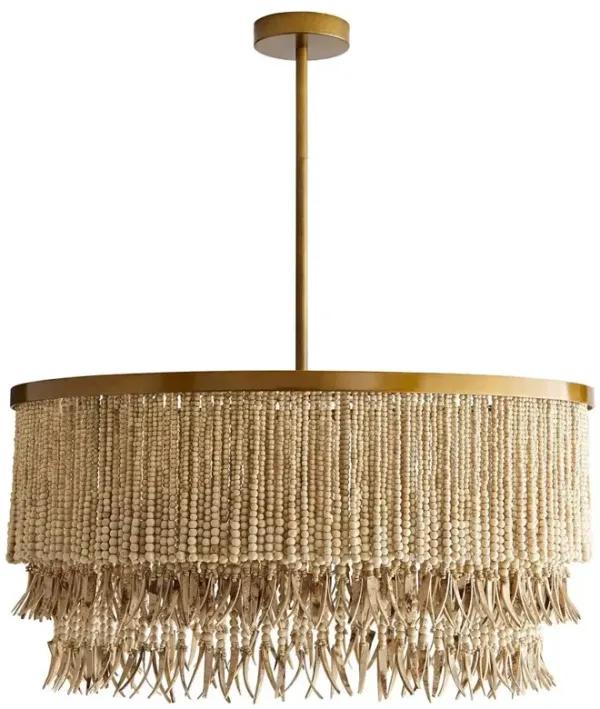 Baja Coastal Natural Coco Wood Bead Antique Brass Iron Chandelier