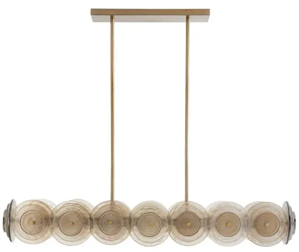 Kinlee Regency Antique Brass Iron Grey Etched Glass Discs Chandelier