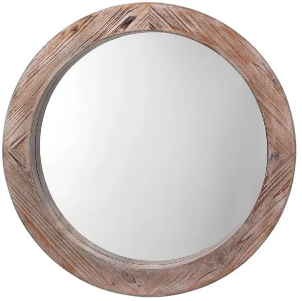 Betianna Rustic Lodge Natural Grey Wood Round Wall Mirror