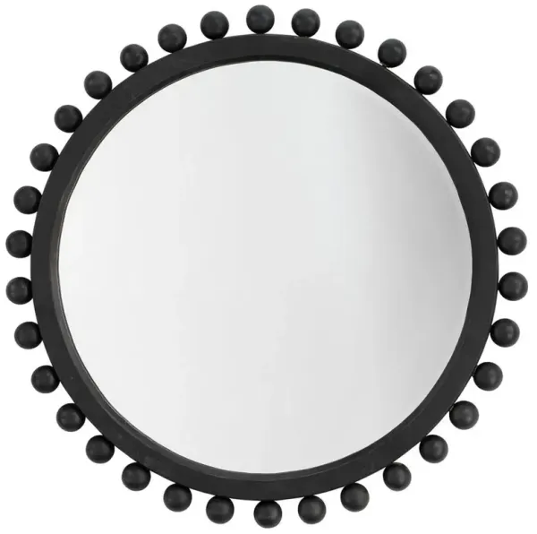Brooke Coastal Beach Black Wood Beveled Round Wall Mirror