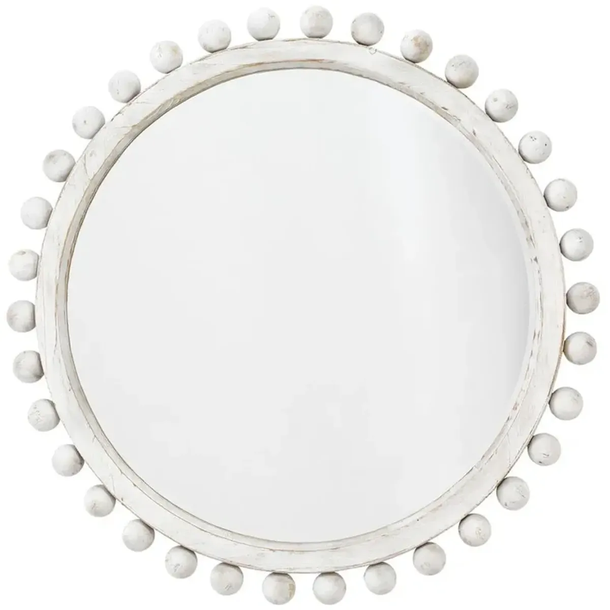 Brooke Coastal Beach Whitewashed Wood Beveled Round Wall Mirror