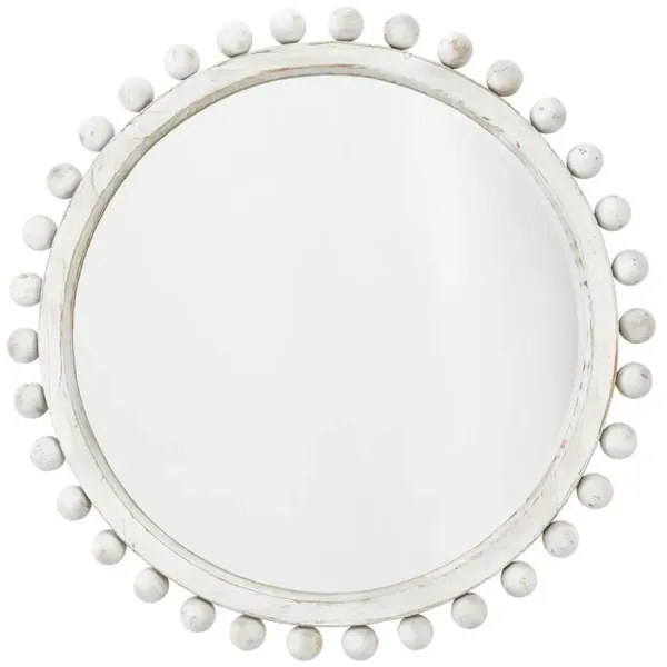 Brooke Coastal Beach Whitewashed Wood Beveled Round Wall Mirror
