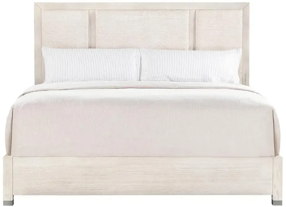 Century Atlas Coastal Beach Off White Wood Natural Raffia Panels Bed - King