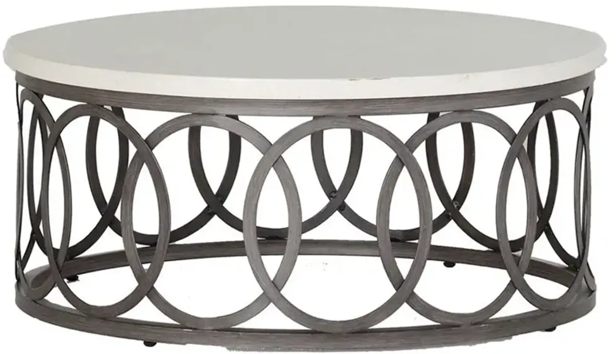 Ella White Stone Bronze Aluminum Round Outdoor Coffee Table - Small
