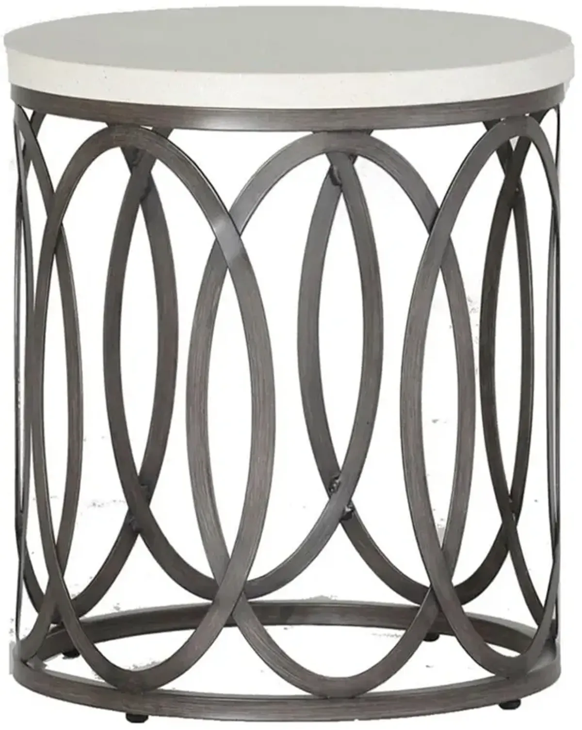 Ella Industrial White Stone Bronze Aluminum Round Outdoor End Table