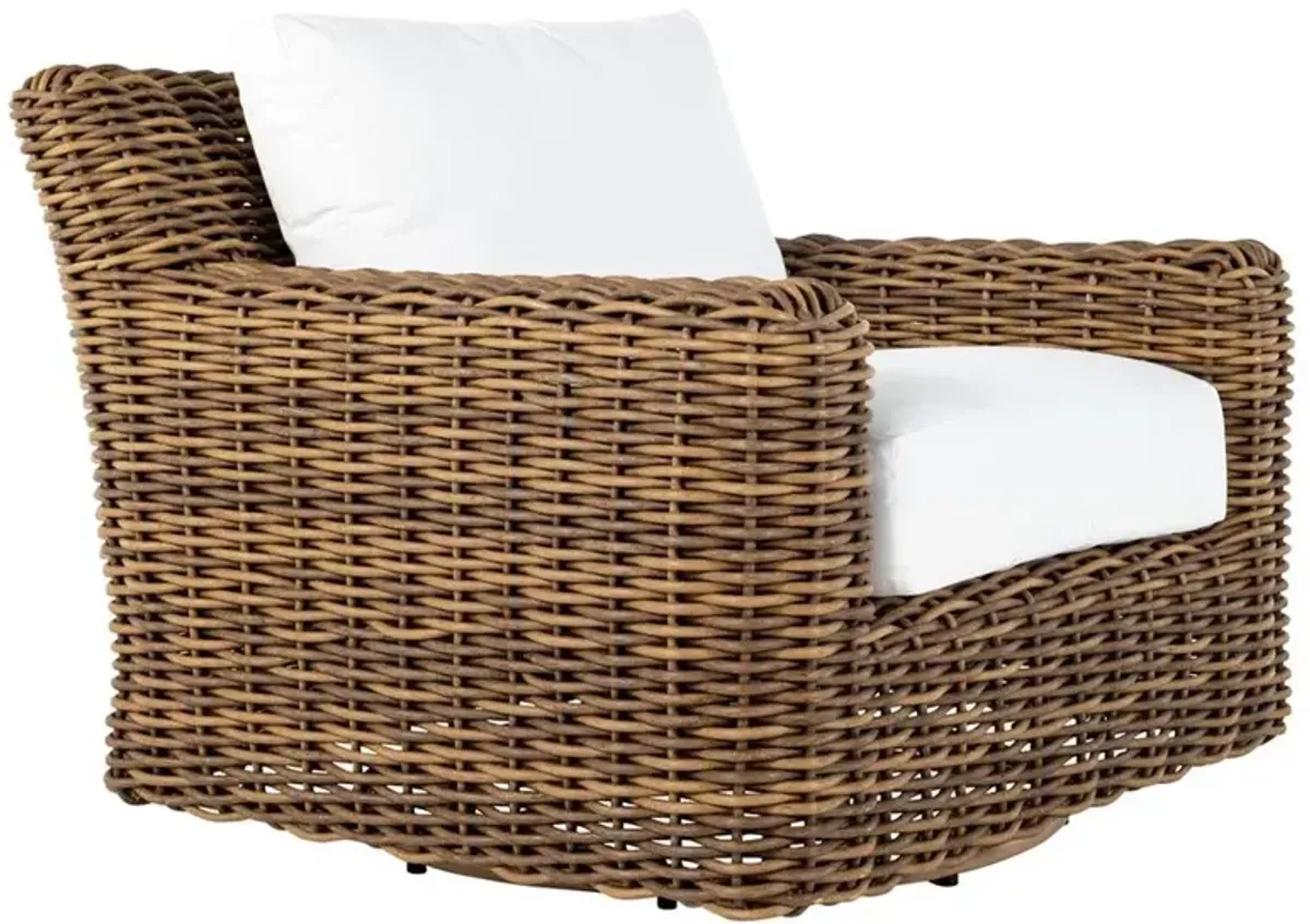 Montauk Brown Wicker White Cushion Outdoor Swivel Lounge Chair