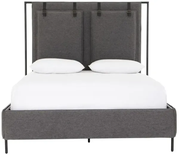 Sareen Modern Classic Grey Ash Upholstered Leather Strap Iron Legs Bed - King
