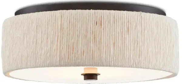 Thalia Coastal Beach Black Iron Natural Paper Twine Flush Mount