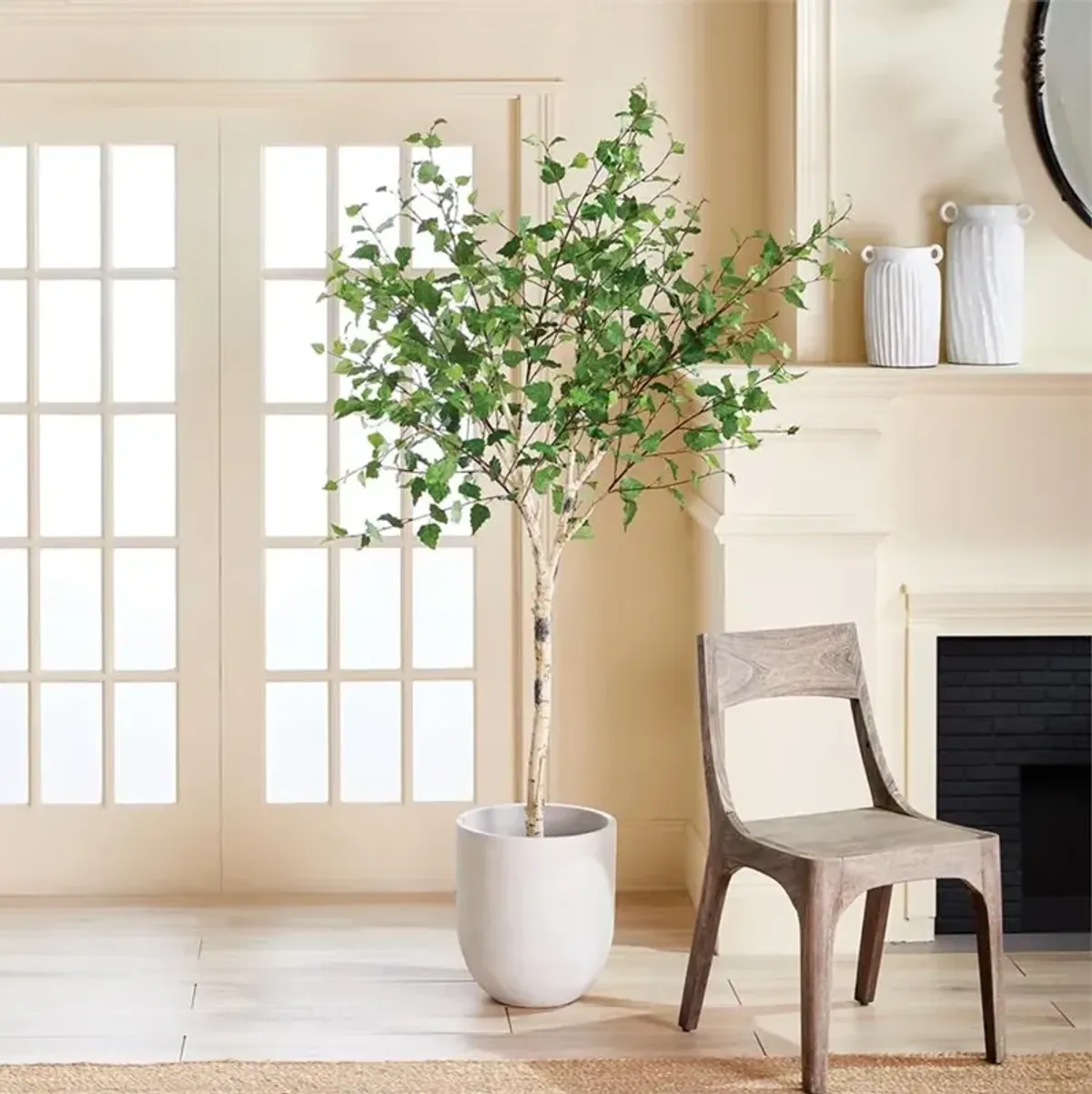 Camile French Country Black Potted Green Birch Tree