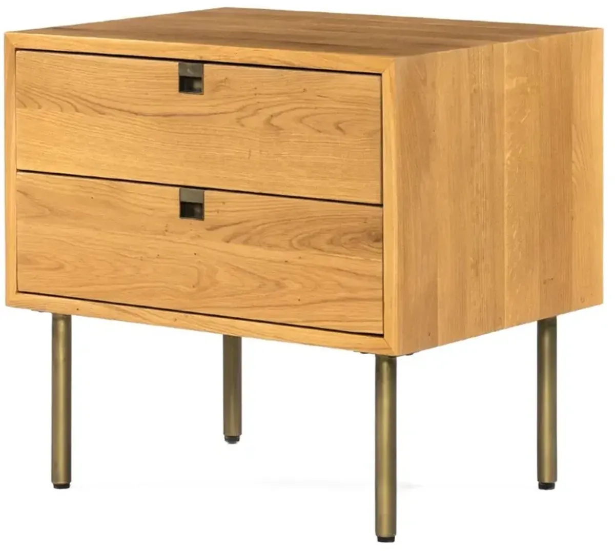 Arlyn Rustic Natural Brown Solid Oak Wood Brass Iron 2 Drawer Nightstand