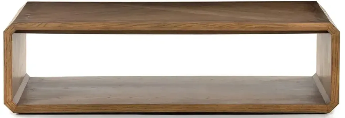 Joy Rustic Lodge Natural Brown Ash Wood Rectangular Shelving Coffee Table