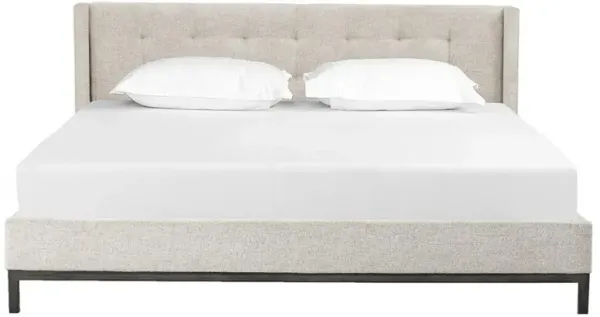 Nyla Industrial Light Grey Upholstered Black Iron Tufted Platform Bed - King