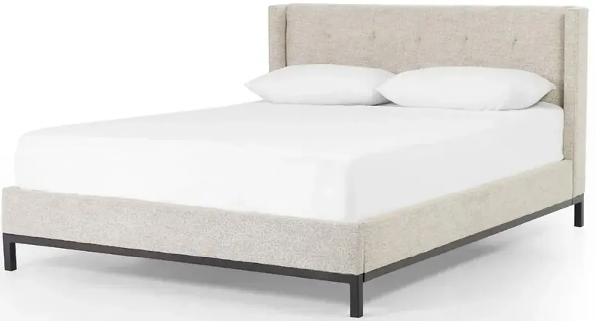 Nyla Industrial Light Grey Upholstered Black Iron Tufted Platform Bed - Queen