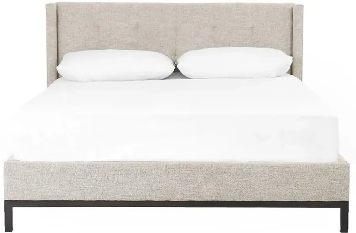 Nyla Industrial Light Grey Upholstered Black Iron Tufted Platform Bed - Queen