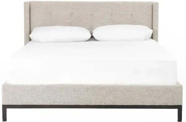 Nyla Industrial Light Grey Upholstered Black Iron Tufted Platform Bed - Queen