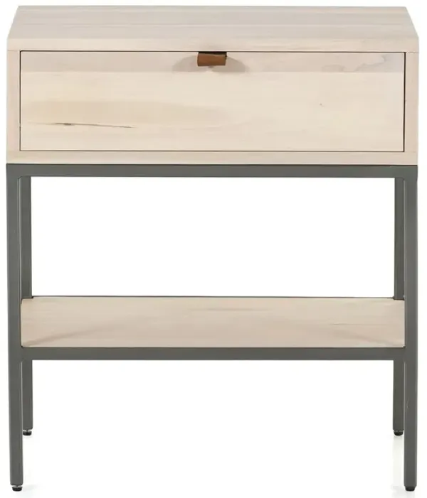 Theodore Industrial Loft Dove White Wood Grey Iron Leather Pulls 1 Drawer Nightstand
