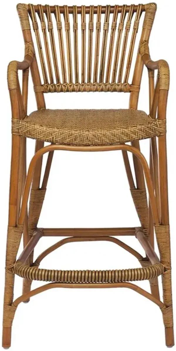 Allison Coastal Beach Brown Woven Rattan Bar Stool