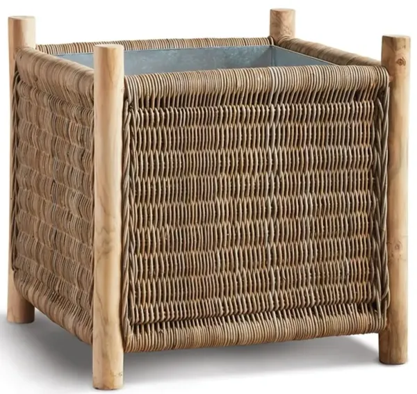 Larry Coastal Beach Natural Woven Rattan Square Planter - Large