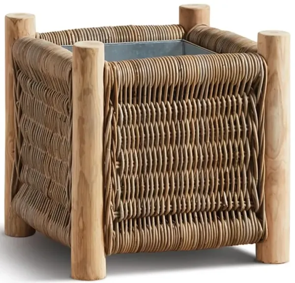 Larry Coastal Beach Natural Woven Rattan Square Planter - Small