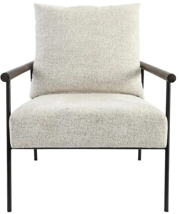 Xylia Industrial Loft Off White Upholstered Black Iron Frame Arm Chair