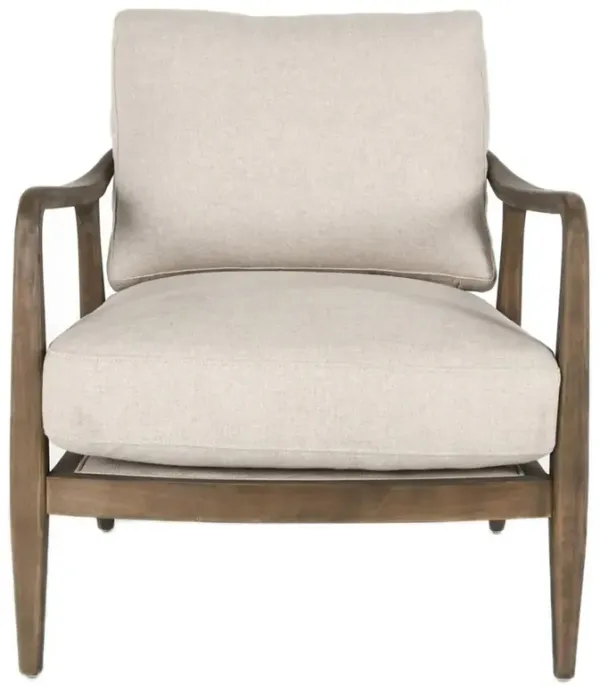 Sancha French Country Beige Upholstered Brown Wood Frame Arm Chair