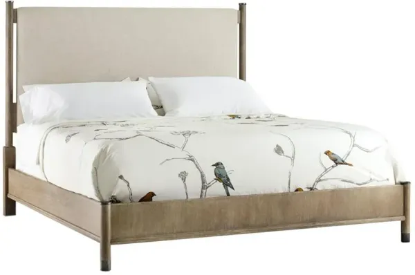 Felina Modern Classic Brown Oak Wood Beige Linen Upholstered Bed - California King