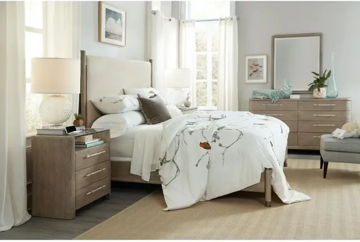 Felina Modern Classic Brown Oak Wood Beige Linen Upholstered Bed - King