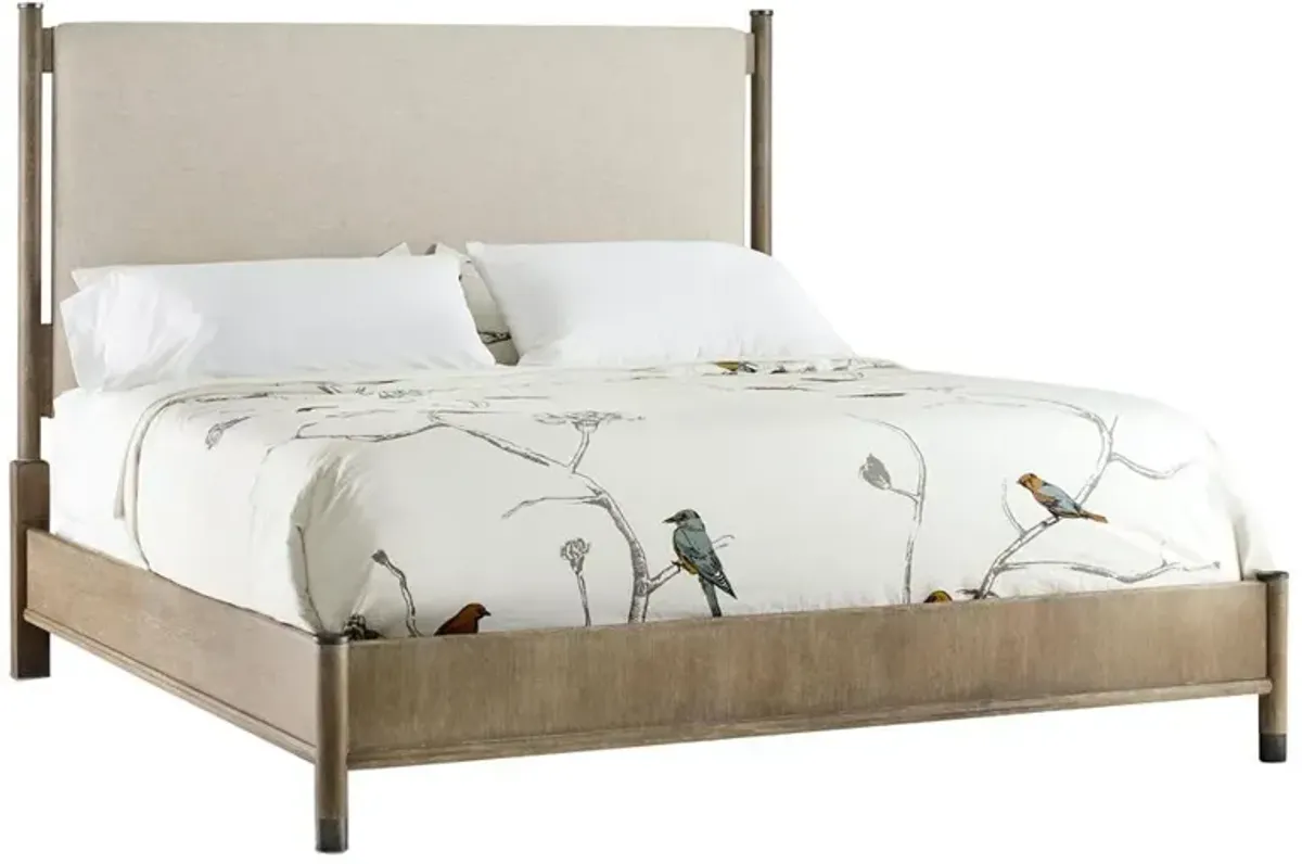 Felina Modern Classic Brown Oak Wood Beige Linen Upholstered Bed - King