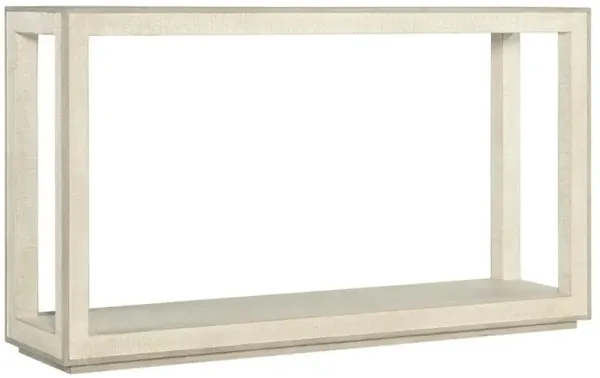 Frederick Coastal Beach Cream Burlap Wrap Oak Wood Bronze Metal Accent Console Table