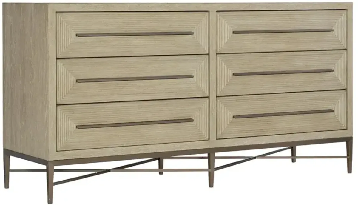 Milly Mid Century Modern Brown Oak Wood Gold Frame 6 Drawer Double Dresser