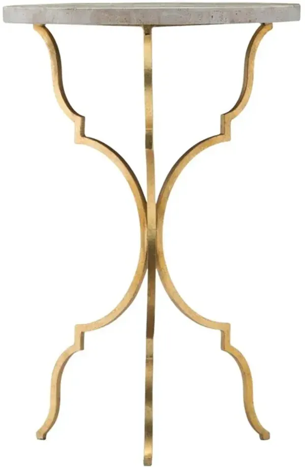 Rhian Hollywood Regency Gold Iron Frame Brown Stone Top Drink Table