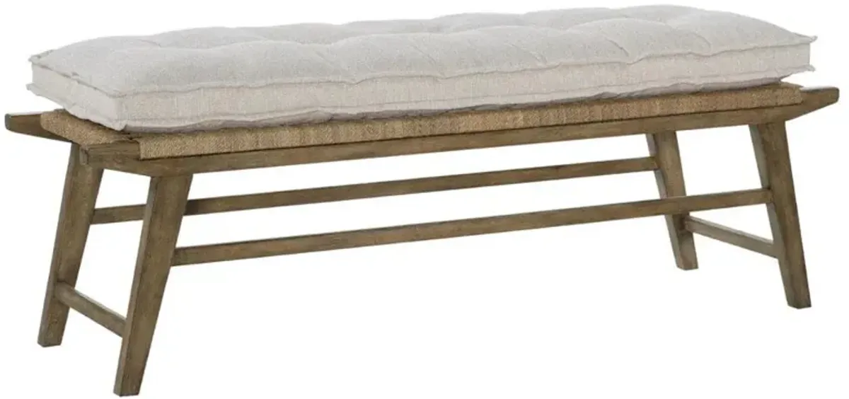 Rumi Coastal Beach Cream Performance Brown Wood Frame Rope Bedroom Bench