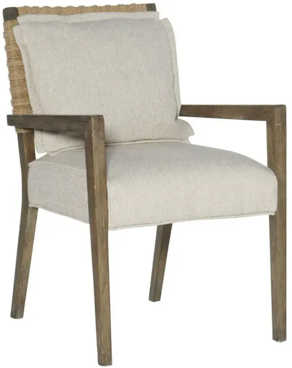 Rumi Coastal Beach Cream Performance Brown Wood Frame Rope Dining Arm Chair