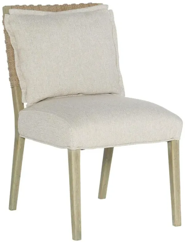 Rumi Coastal Beach Cream Performance Beige Wood Frame Rope Dining Side Chair