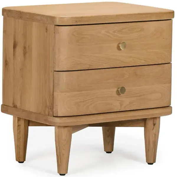 William Mid Century Modern Brown Oak Wood 2 Drawer Nightstand