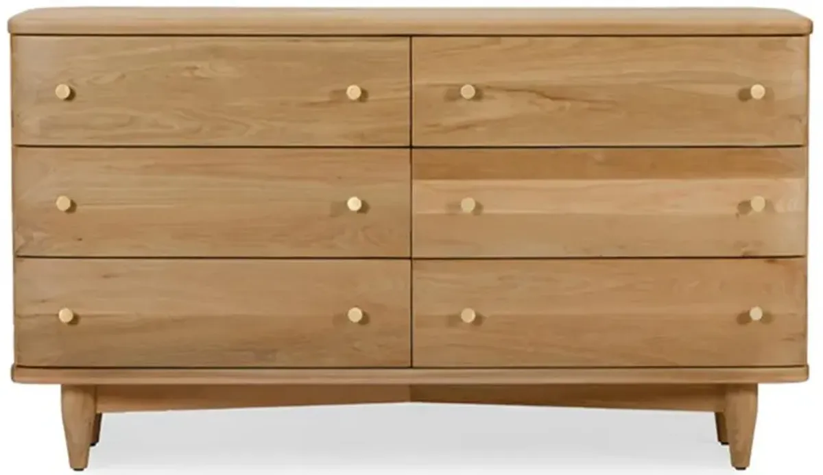 William Mid Century Modern Brown Oak Wood 6 Drawer Double Dresser