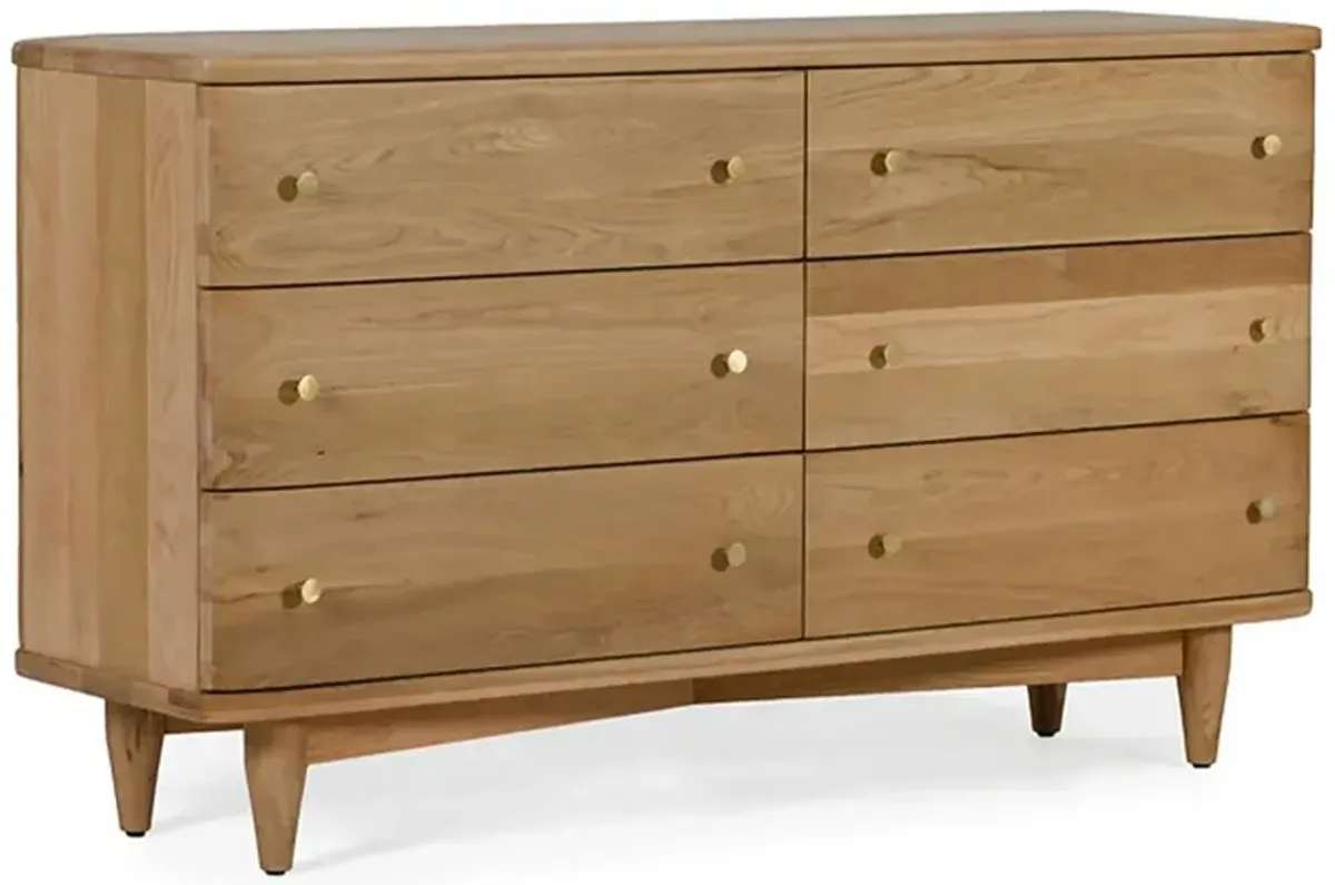 William Mid Century Modern Brown Oak Wood 6 Drawer Double Dresser