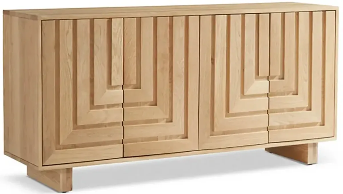 Emma Mid Century Modern Brown Oak Wood 4 Door Sideboard