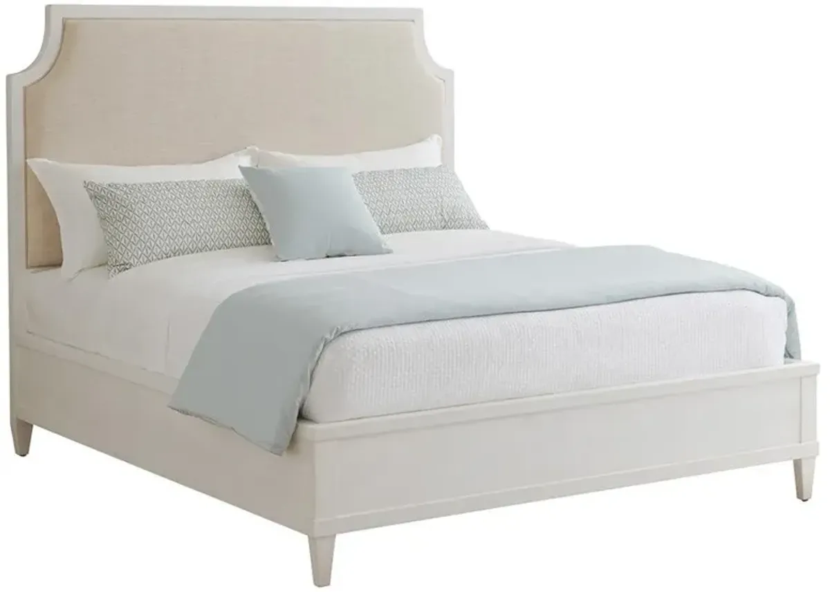 Coastal White Mahogany Beige Performance Upholstered Bed - Cal King