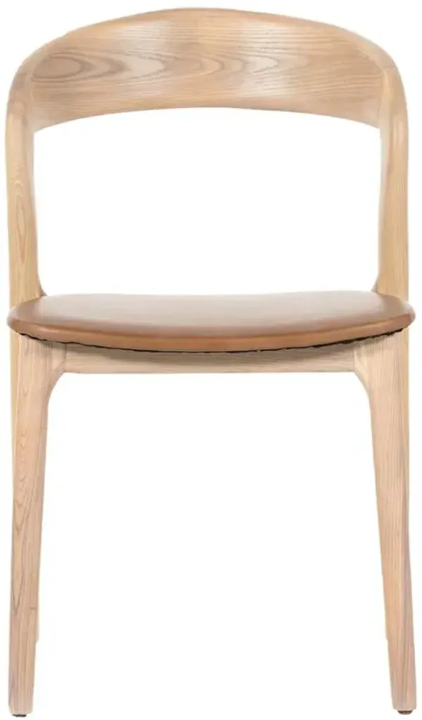 Nanda Rustic Lodge Beige Upholstered Leather Seat Solid Wood Dining Side Chair